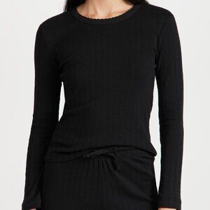 Leset Pointelle Slim Fit Long Sleeve Top EUC Size M Color Black